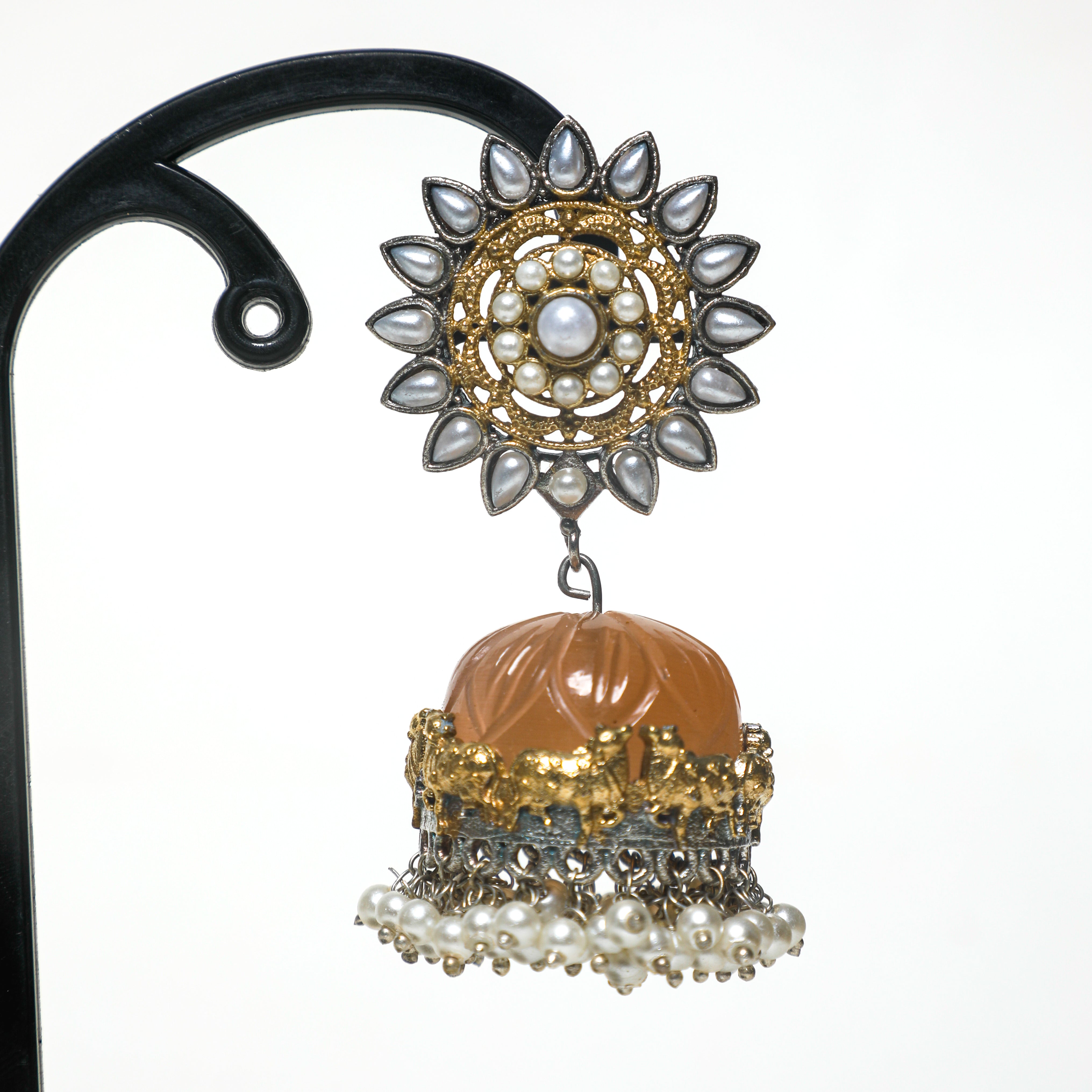 Luxe Peach Gemstone Jhumka